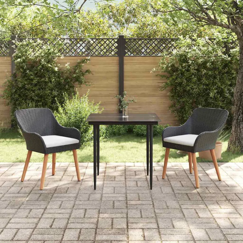 vidaXL Tuin eettafelset 3 st Zwart poly rattan, foto 3