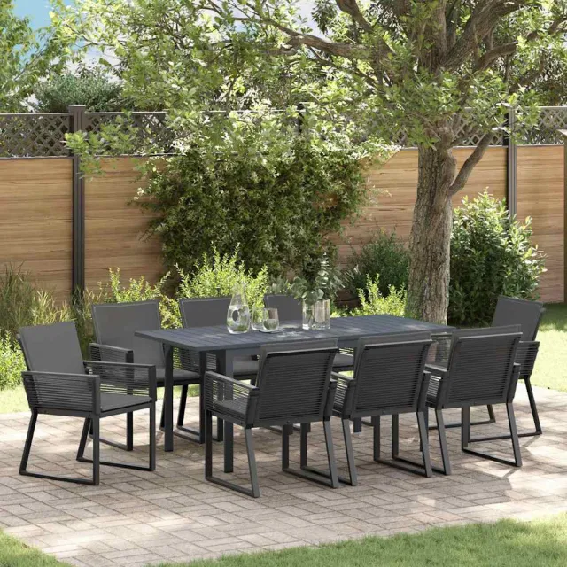 vidaXL Tuin eettafelset 9 st Antraciet poly rattan, foto 2