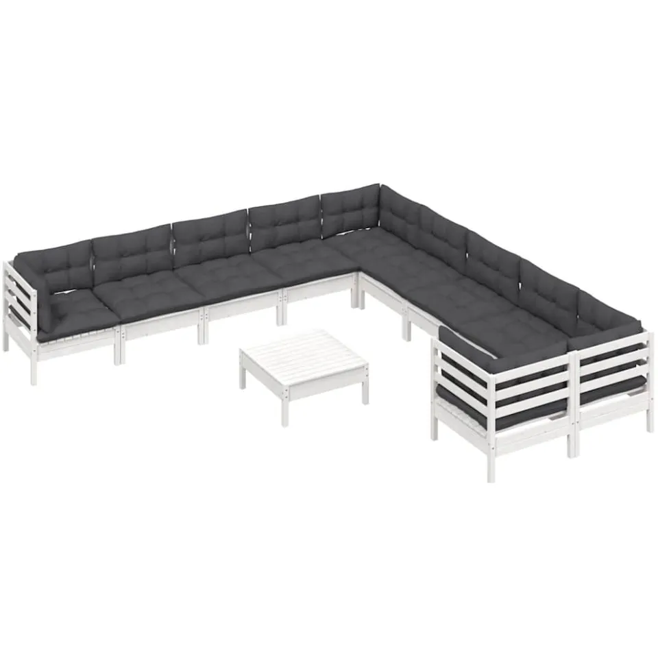 vidaXL 11-delige Loungeset met kussens grenenhout wit
