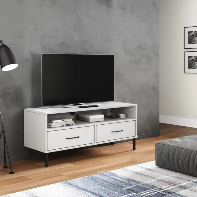 vidaXL Tv-meubel met metalen poten OSLO massief grenenhout wit, foto 2
