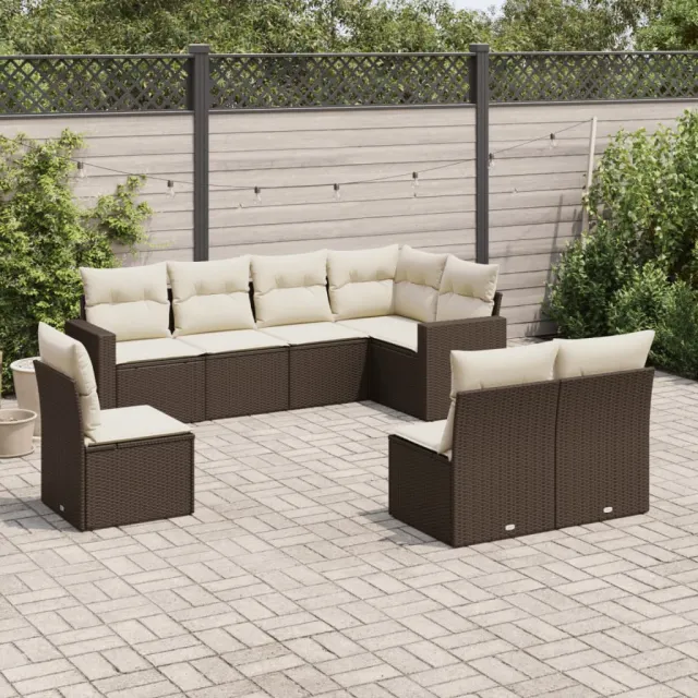 vidaXL 8-delige Loungeset met kussens poly rattan bruin, foto 2