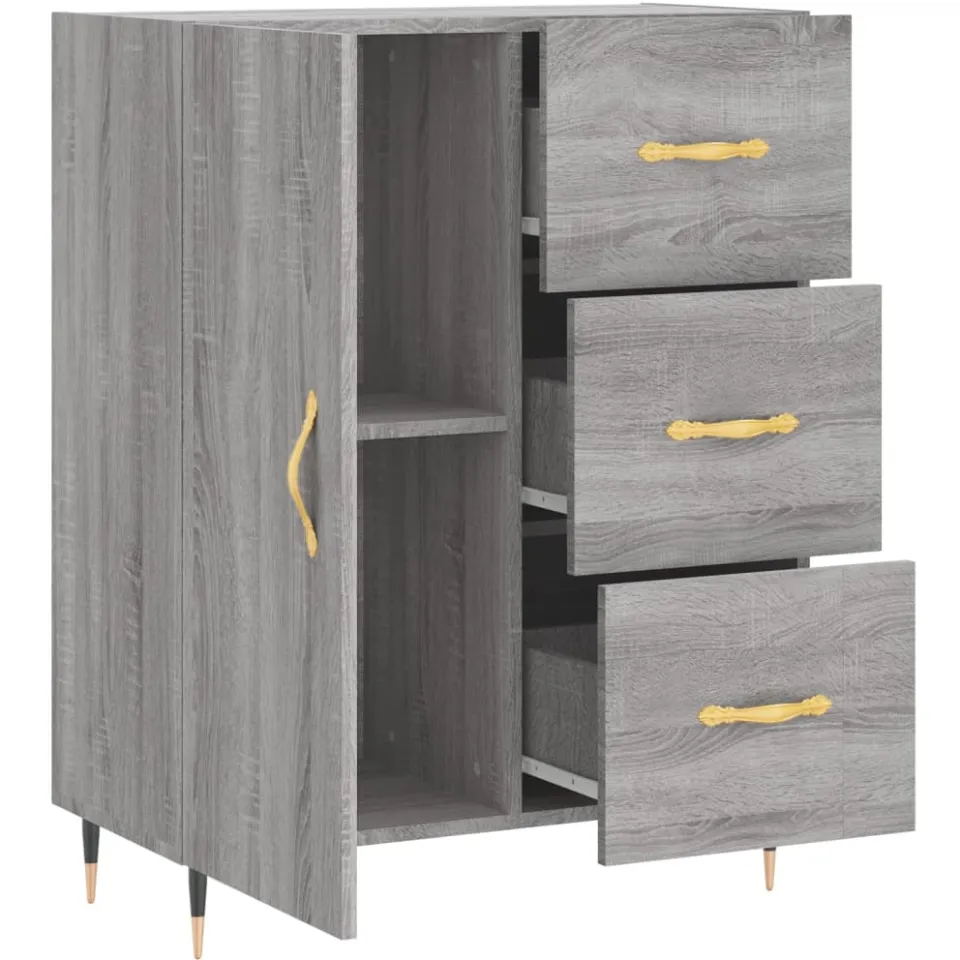 vidaXL Dressoir 69,5x34x90 cm bewerkt hout grijs sonoma eikenkleurig, foto 4