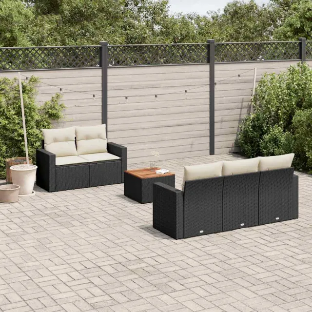 vidaXL 6-delige Loungeset met kussens poly rattan zwart, foto 2