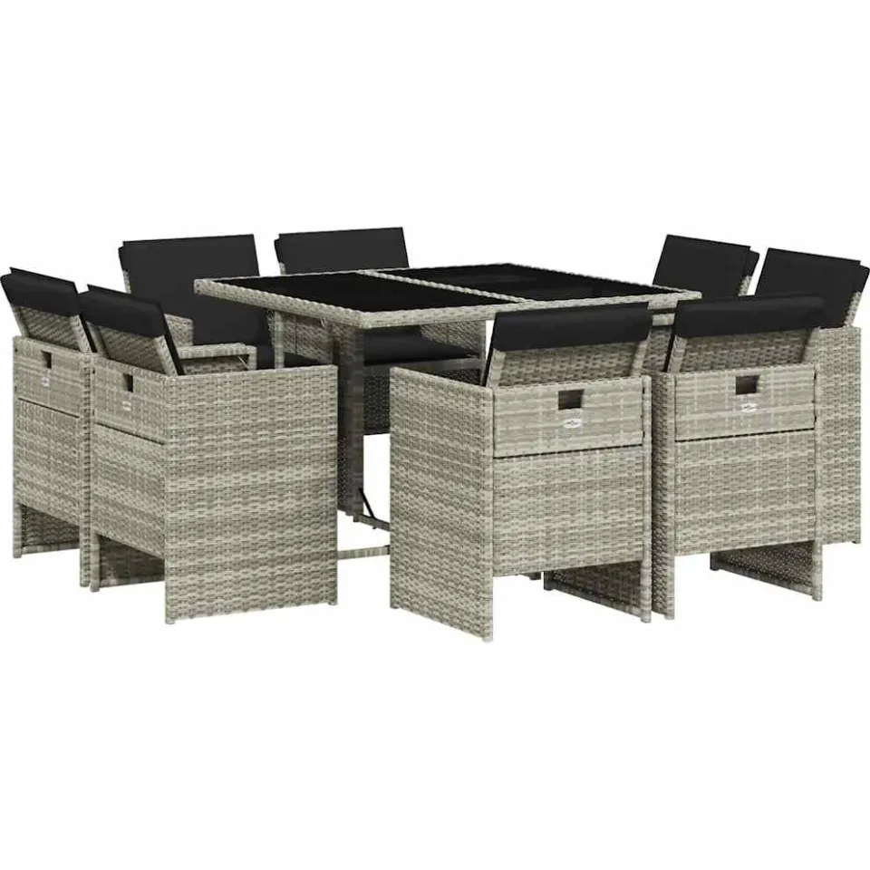 vidaXL 9-delige Tuinset met kussens poly rattan lichtgrijs grijs, foto 4