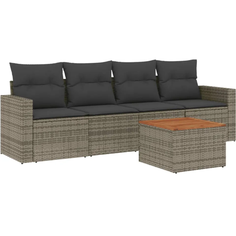 vidaXL 5-delige Loungeset met kussens poly rattan grijs, foto 3