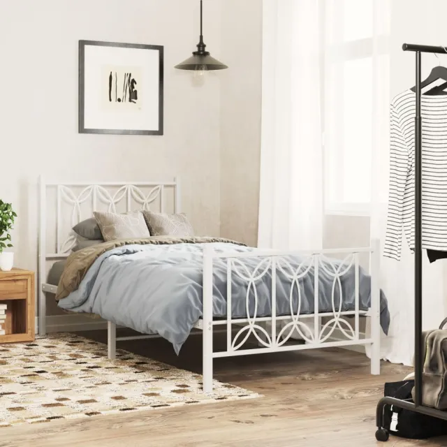 vidaXL Bedframe met hoofd- en voeteneinde metaal wit 75x190 cm
