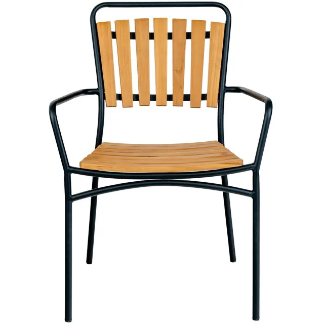House Nordic Eetkamerstoel Teakhout - Zwart Frame - Zithoogte 46cm - House Nordic - Set van 4