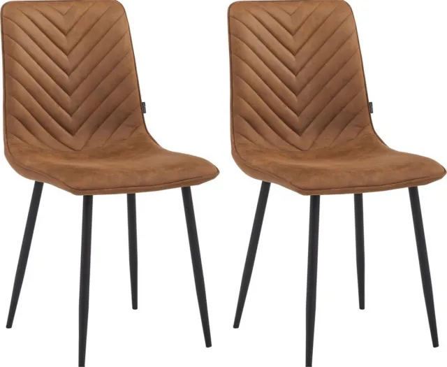 Colenis Senny Eetkamerstoel - Set Van 2 - Cognac - Microfiber - Industrieel - Eetkamerstoelen Cognac Microfiber