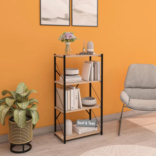 Soof & Tess Soof&Tess Boekenkast - Opbergrek Met 4 Planken - Woonkamer - Slaapkamer 32 x 60 x 114 cm - SONOMO / Zwart - Open Planken - Voor Kantoor