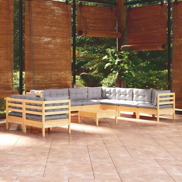 vidaXL 10-delige Loungeset met grijze kussens massief grenenhout grijs, foto 2