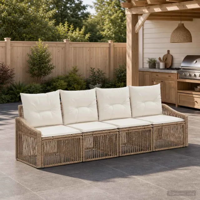 vidaXL Tuinbankenset 4 st 4-zits Beige poly rattan, foto 2