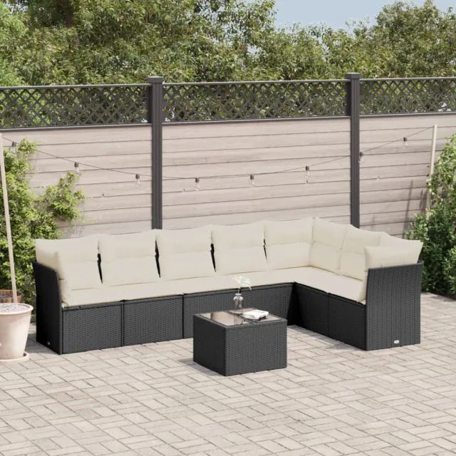 vidaXL 8-delige Loungeset met kussens poly rattan zwart, foto 2