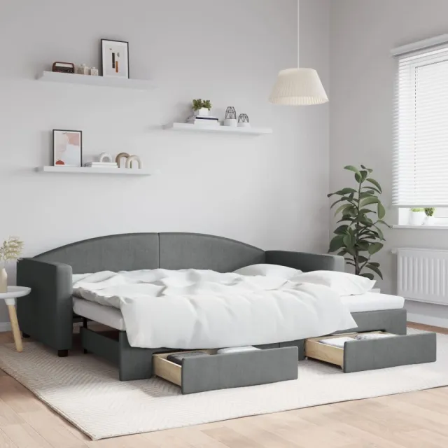 vidaXL Slaapbank onderschuifbed en lades 90x200 cm stof donkergrijs grijs