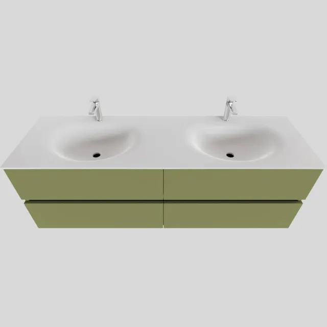 Boss & Wessing Badkamermeubel Solid Surface BWS Stockholm 150x46 cm Dubbel Mat Groen 4 Laden (met 2 kraangaten)