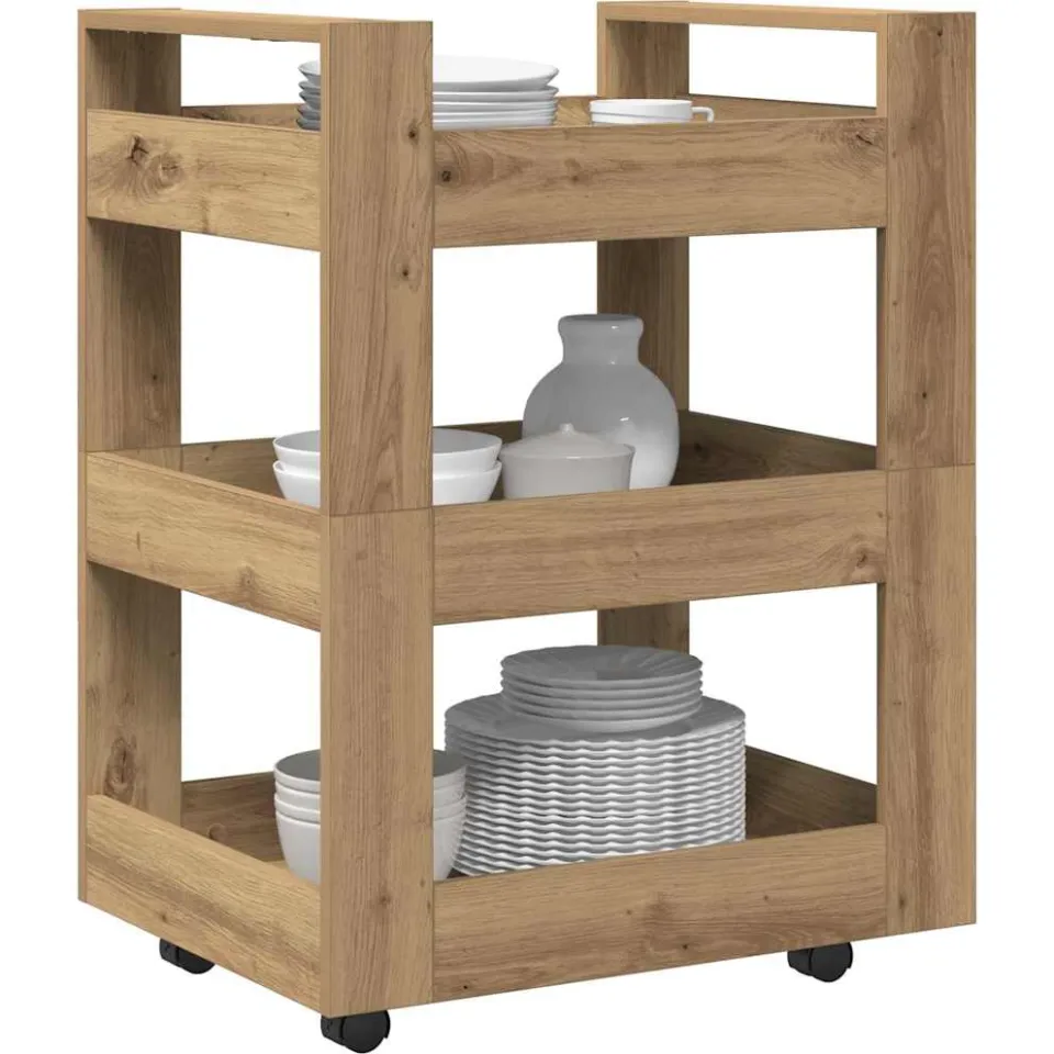vidaXL Keuken Trolley Artisan Eiken 60 x 45 x 80 cm Bewerkt hout Bruin