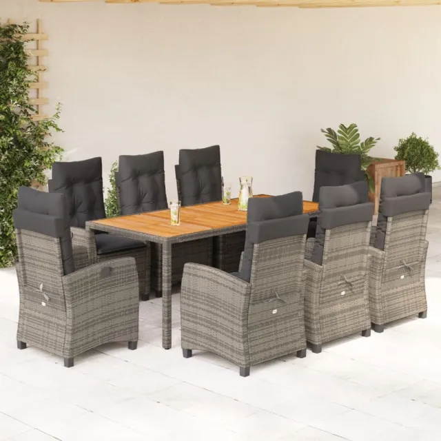 vidaXL 9-delige Tuinset met kussens poly rattan grijs, foto 2