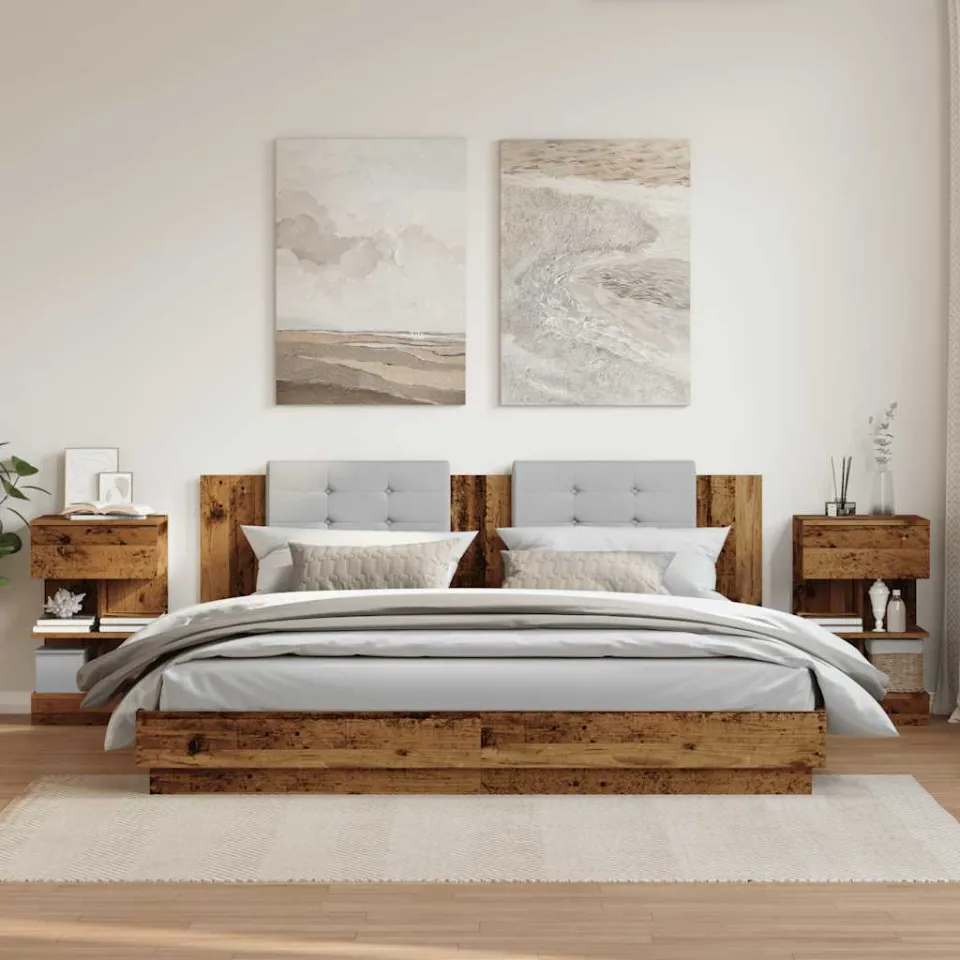 vidaXL Nachtkastjes 2 st 40x35x65 cm bewerkt hout oud houtkleurig bruin, foto 3