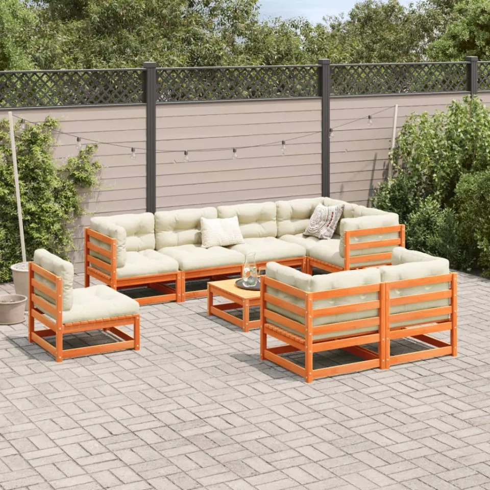 vidaXL 9-delige Loungeset met kussens massief grenenhout wasbruin bruin, foto 2