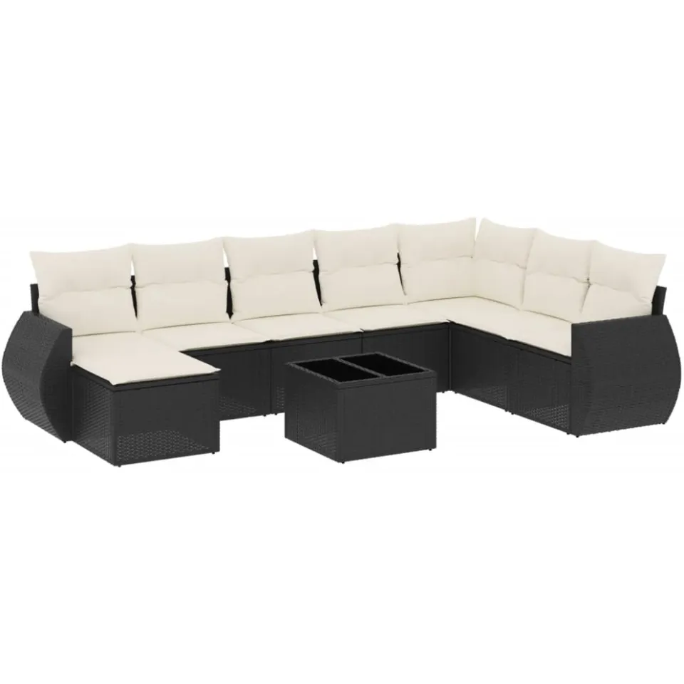 vidaXL 9-delige Loungeset met kussens poly rattan zwart