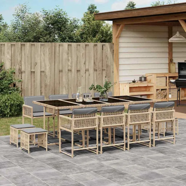 vidaXL 13-delige Tuinset met kussens poly rattan gemengd beige, foto 2