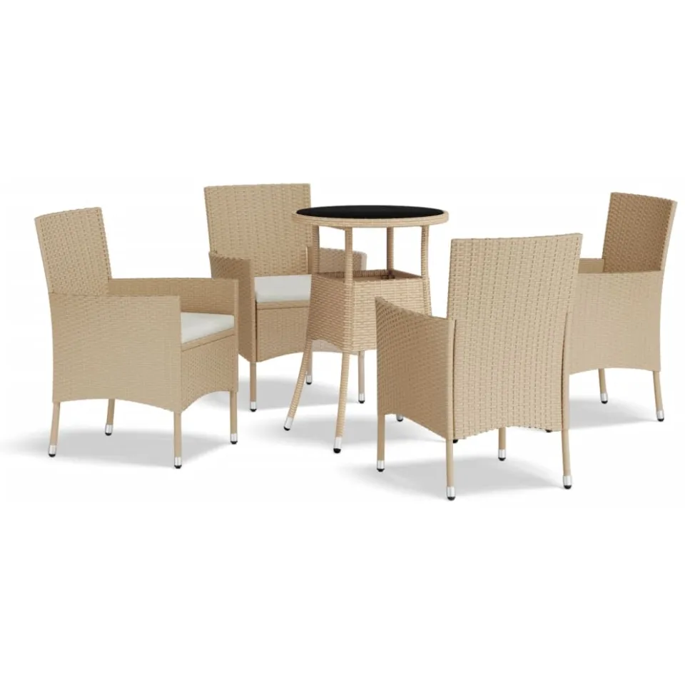 vidaXL 5-delige Bistroset met kussens poly rattan beige