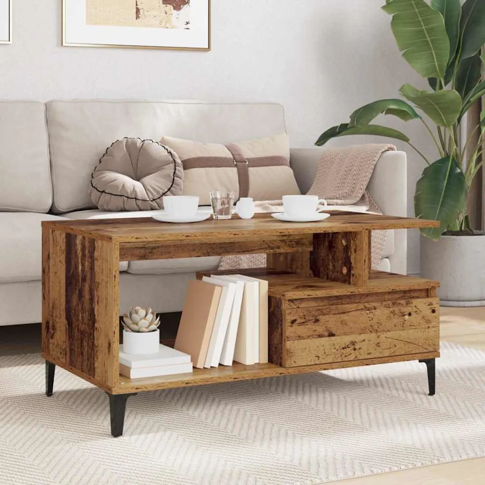 vidaXL Salontafel Oud Hout 90 x 49 x 45 cm Bewerkt hout bruin, foto 3