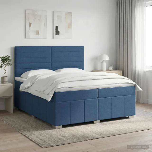 vidaXL Boxspringbed met matras met hoofdeinde Blauw 200 x 200 cm Stof