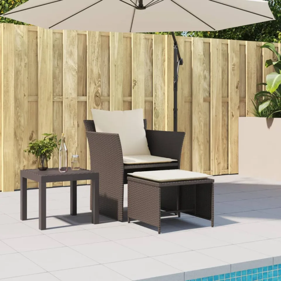 vidaXL Tuinstoel met voetenbank poly rattan bruin, foto 3