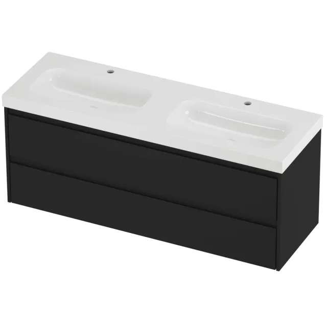 Proline Haga Badmeubelset Polystone Mezza Dubbel 140x46x58 cm Glans Wit Mat Zwart