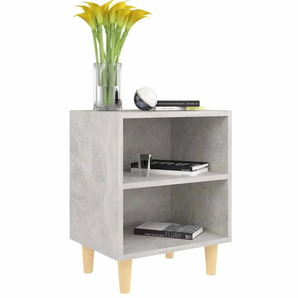 vidaXL Nachtkastjes 2 st met houten poten 40x30x50 cm betongrijs
