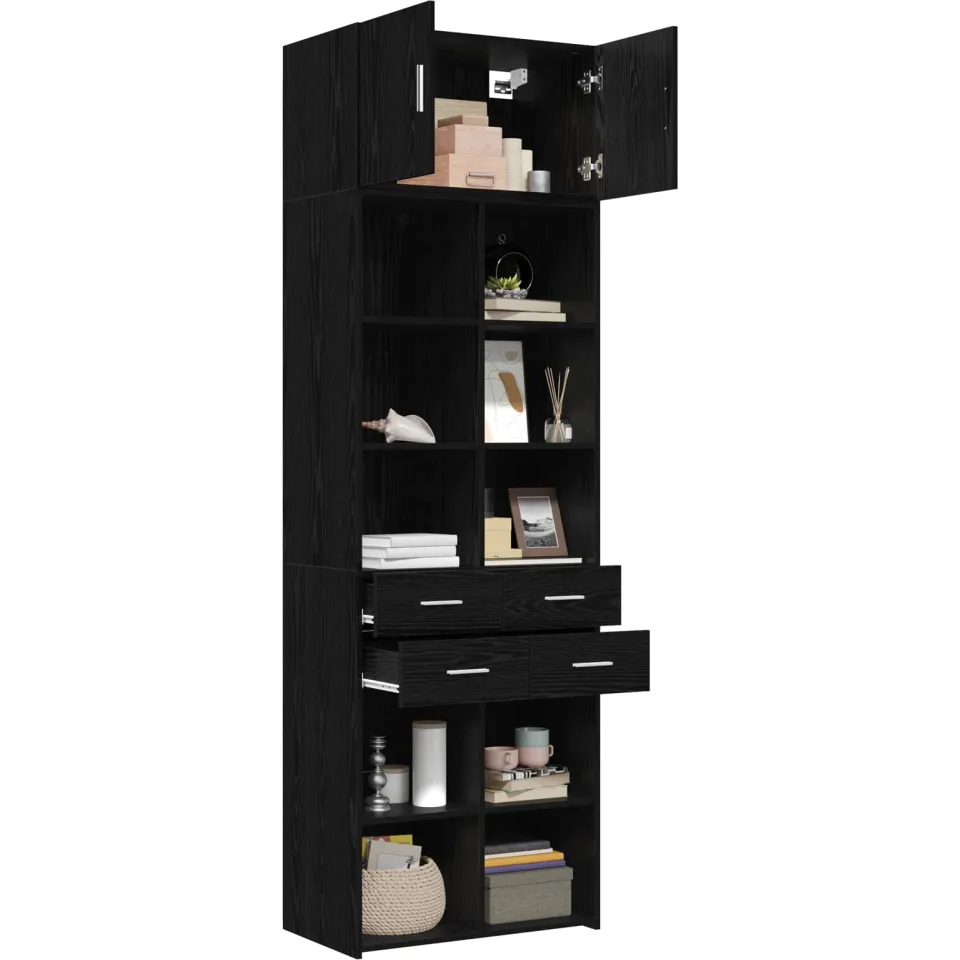 vidaXL Opbergkast met Planken Zwart eiken 70 x 42,5 x 225 cm, foto 3