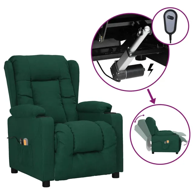 vidaXL Massagestoel elektrisch verstelbaar stof donkergroen groen, foto 2