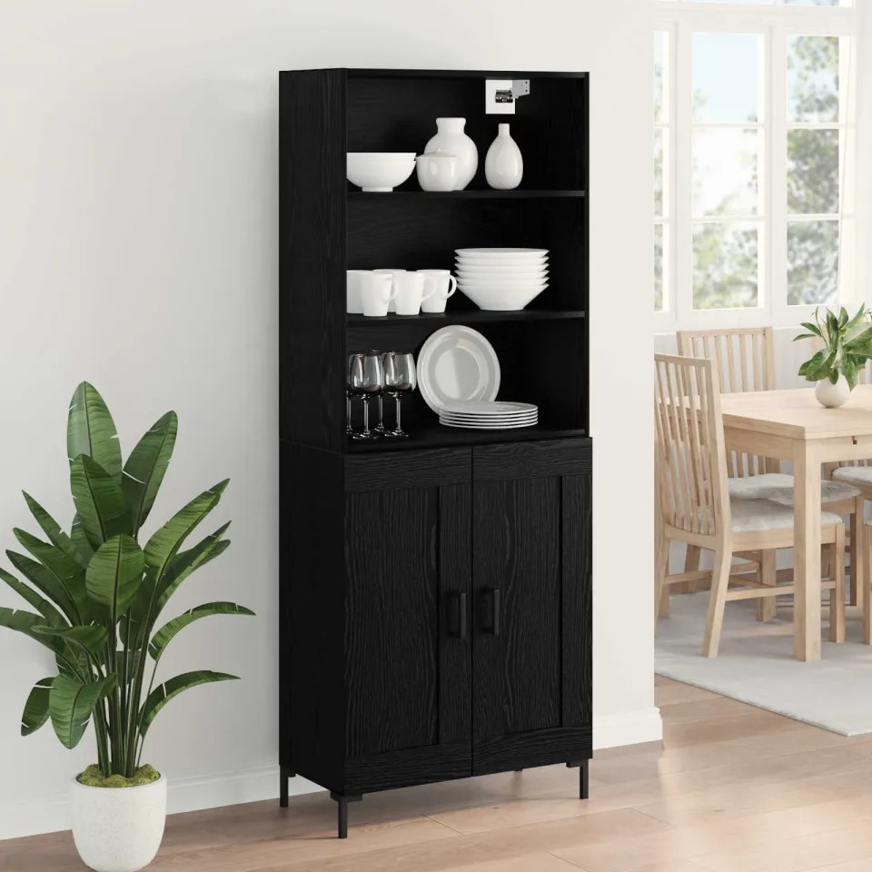 vidaXL Hoge kast Zwart Eiken 69,5 x 34 x 180 cm Bewerkt hout, foto 4
