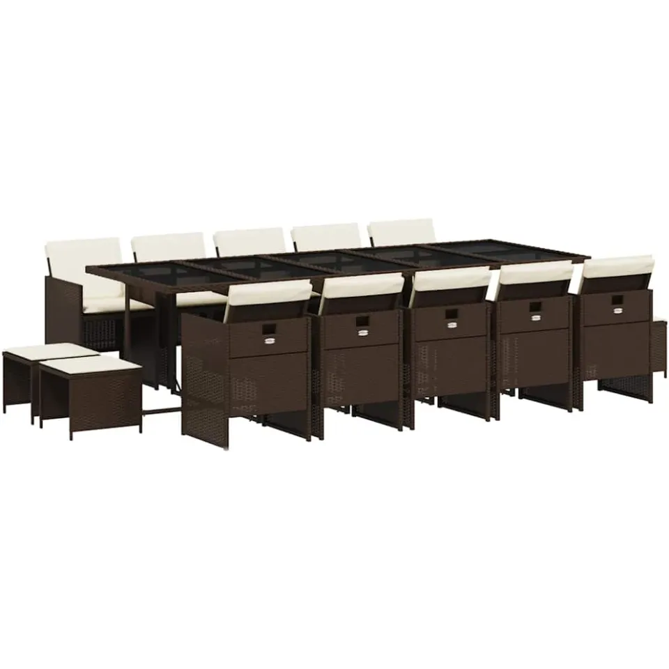 vidaXL 15-delige Tuinset met kussens poly rattan bruin, foto 4