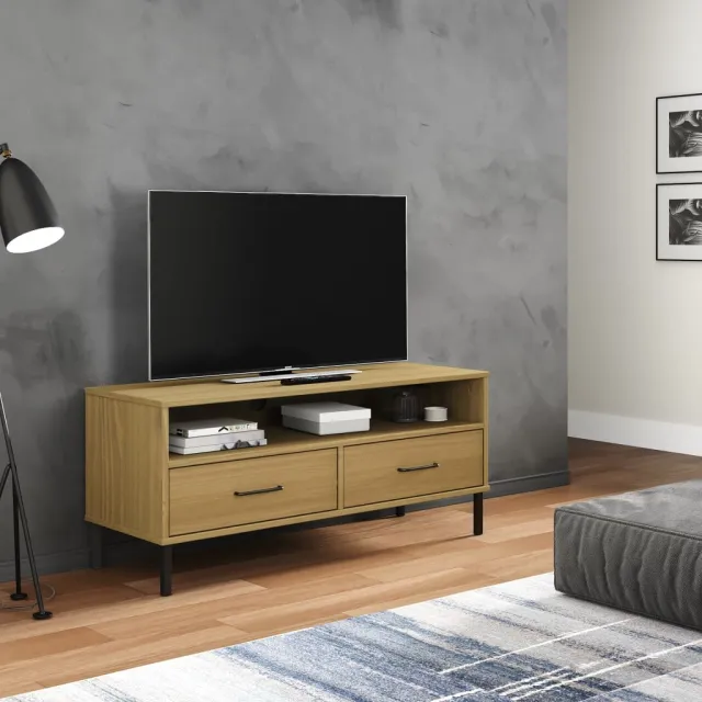 vidaXL Tv-meubel met metalen poten OSLO massief grenenhout bruin, foto 2