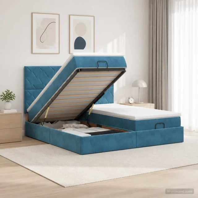 vidaXL Ottoman bed met matras met hoofdeinde 2 st Donkerblauw Fluweel