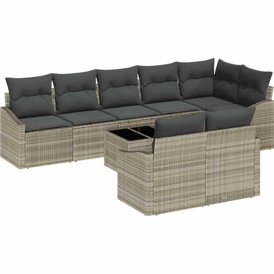 vidaXL Tuinbankenset 9 st Lichtgrijs poly rattan, foto 3