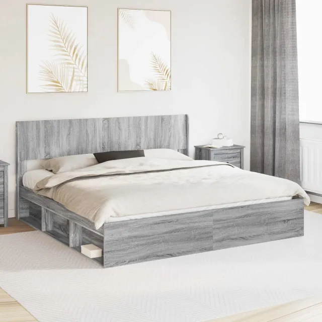 vidaXL Bedframe met opbergruimte en hoofdbord 2 st Grijs Sonoma