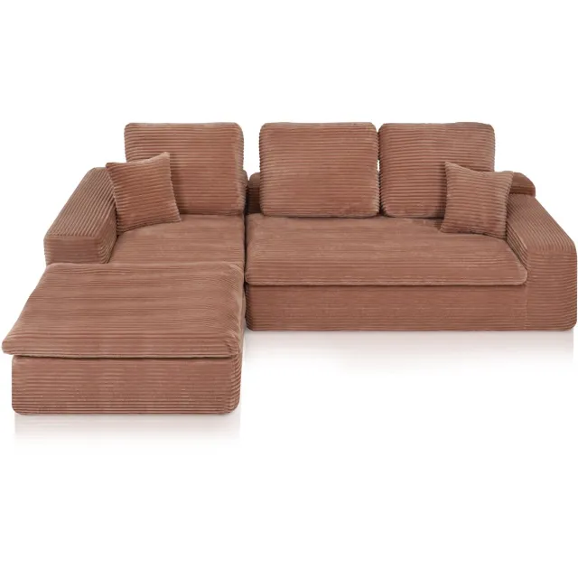 Popsofa Lazy Hoekbank Velvet Ribstof Terracotta/Roze Links