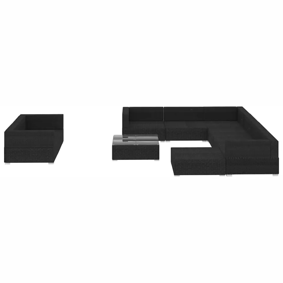 vidaXL 10-delige Loungeset met kussens poly rattan zwart, foto 2