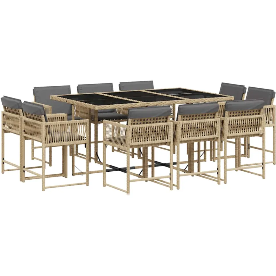vidaXL 11-delige Tuinset met kussens poly rattan gemengd beige, foto 3