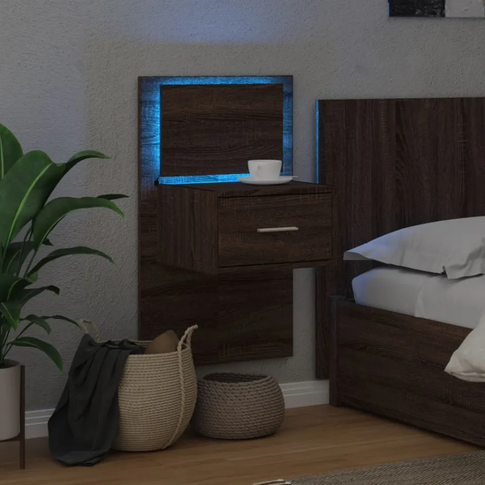 vidaXL Nachtkastje met LED's wandgemonteerd bruin eikenkleur, foto 4