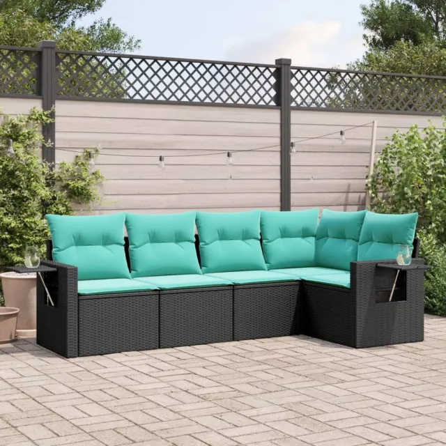 vidaXL 5-delige tuinbankset met kussens van zwart polyrotan, foto 2