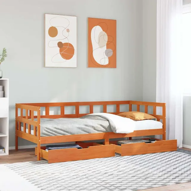 vidaXL Slaapbank met lades zonder matras 90x200 cm hout wasbruin