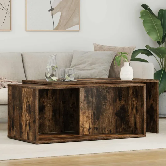 vidaXL Koffietafel Set 2 st Gerookt eiken 90 x 48 x 40 cm Bewerkt hout Bruin