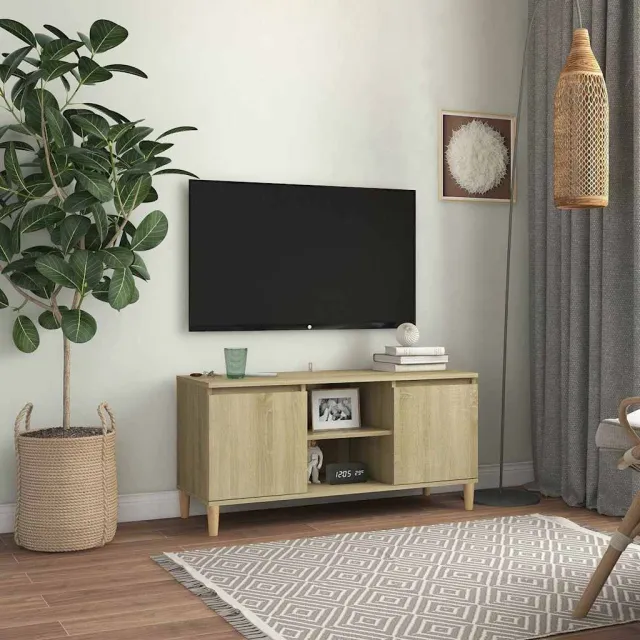 vidaXL Tv-meubel met houten poten 103,5x35x50 cm sonoma eikenkleurig Bruin