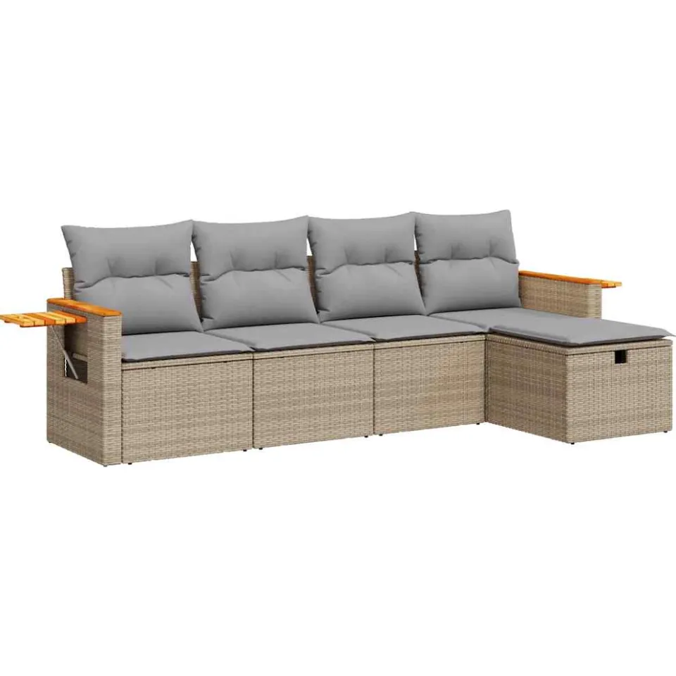 vidaXL 5-delige Loungeset met kussens poly rattan beige, foto 3