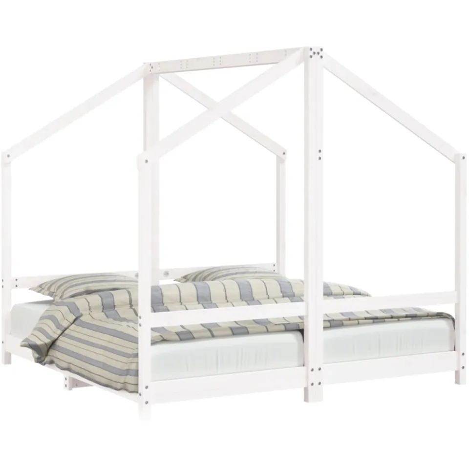 vidaXL Kinderbedframe 2x(80x160) cm massief grenenhout wit, foto 3