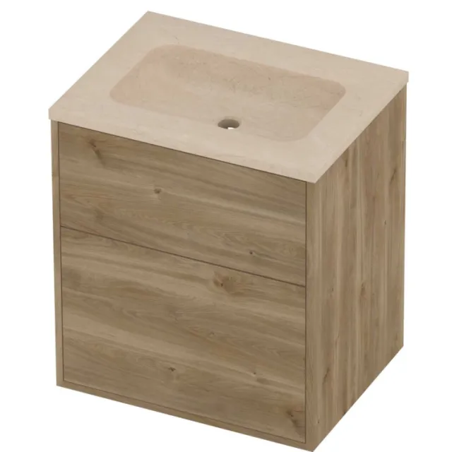 Proline Rollo Badmeubelset Hardsteen Elegant 2 Laden 60x46x67 cm Sand Stone Cider Oak Eiken