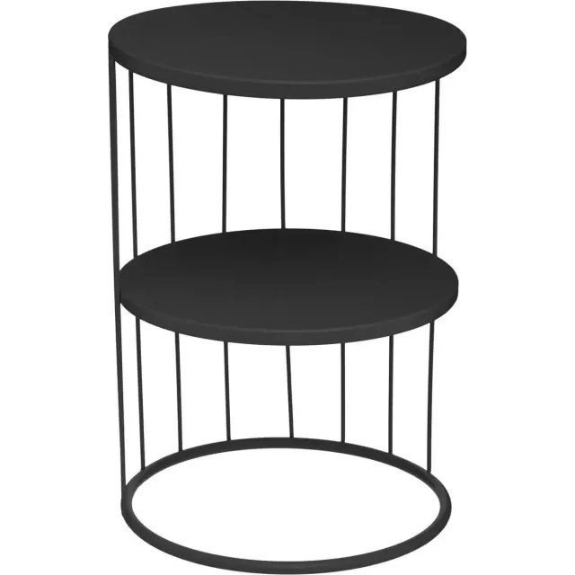 Atmosphera Bijzettafel Kobu - zwart - metaal - rond - D36 x H52 cm - salontafel/koffietafel